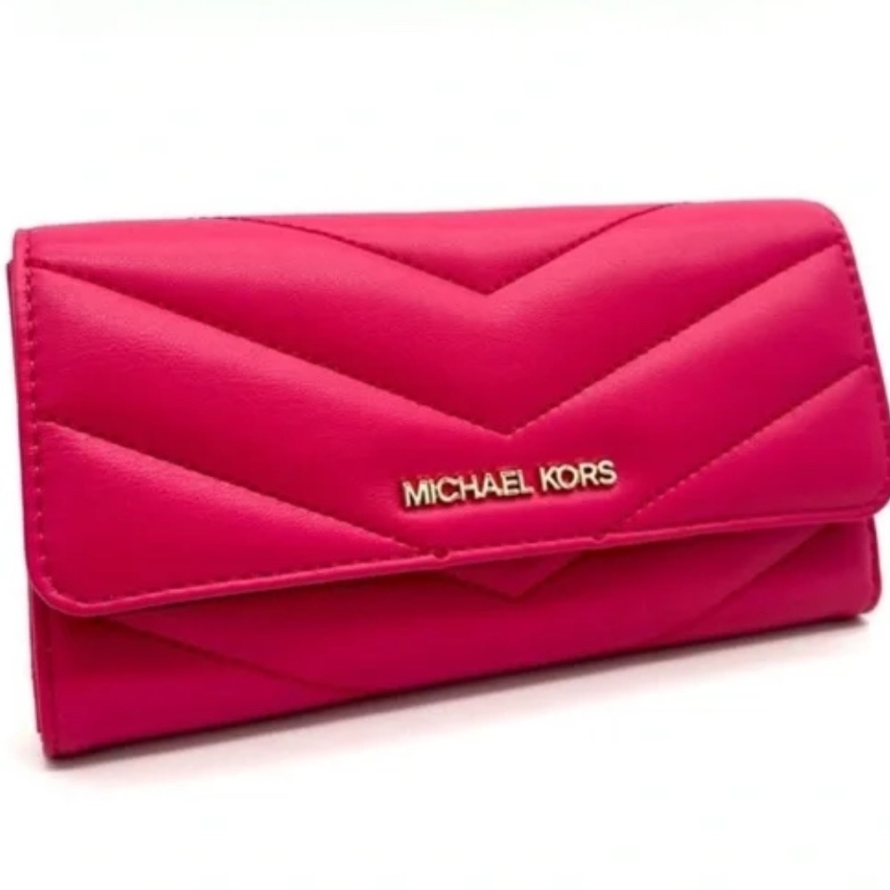Michael Kors Electric Pink Quilted Jet Set Travel Trifold Wallet - NWT